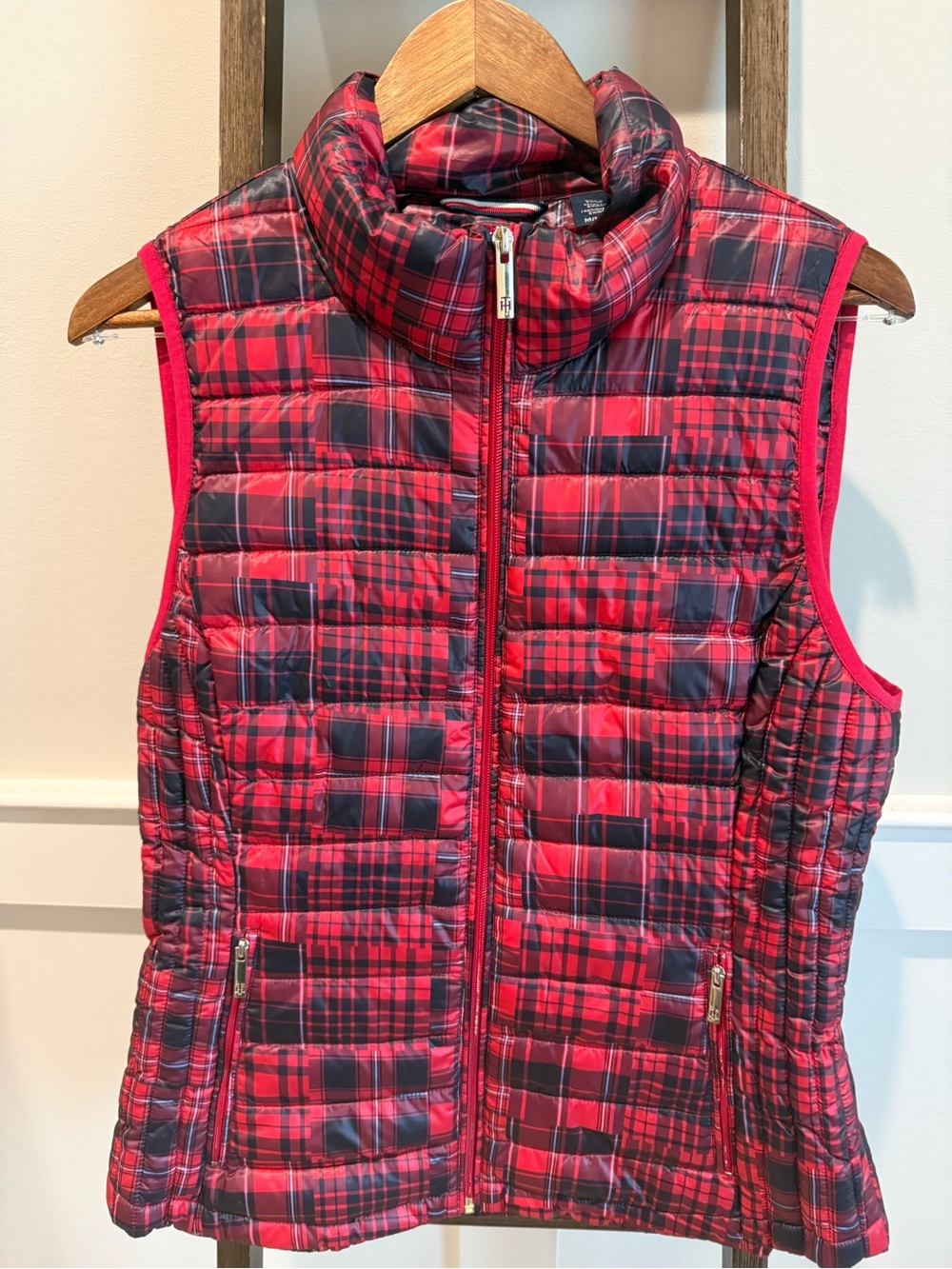 Tommy Hilfiger Red Plaid Quilted Puffer Vest
